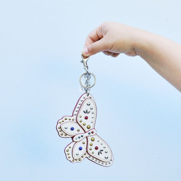 NWT Coach Large Stud Applique Butterfly Keychain Key Fob Bag Charm - Picture 3 of 5